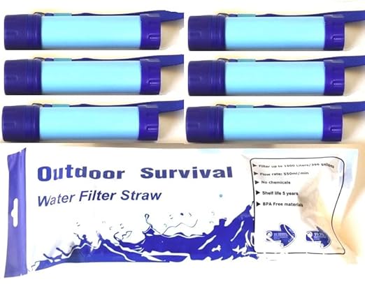 Galaxy Personal Portable Water Filter Straw Filtration Purifier for Hiking, Camping, Hunting, Travel, Outdoor Emergency Survival Detachable Drinking Six Packs