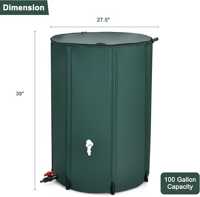 Goplus 100 Gallon Collapsible Rain Barrel, Portable Rain Barrels to Collect Rainwater from Gutter, Rainwater Collection System, Water Storage Tank Catcher Container with Filter Spigot Overflow Kit