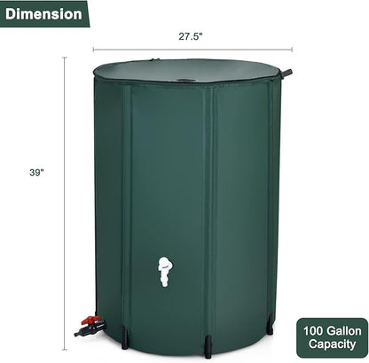 Goplus 100 Gallon Collapsible Rain Barrel, Portable Rain Barrels to Collect Rainwater from Gutter, Rainwater Collection System, Water Storage Tank Catcher Container with Filter Spigot Overflow Kit