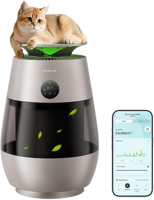 ‌Dreame Pet Air Purifier, Cleans 5,386 ft² in One Hour, 1,346 ft² for Home Large Room, NeverChange 5.4-Year Filters for Odor Purification, 360° Visual Collection of Hair, ‌Pet-Friendly Design, Glod