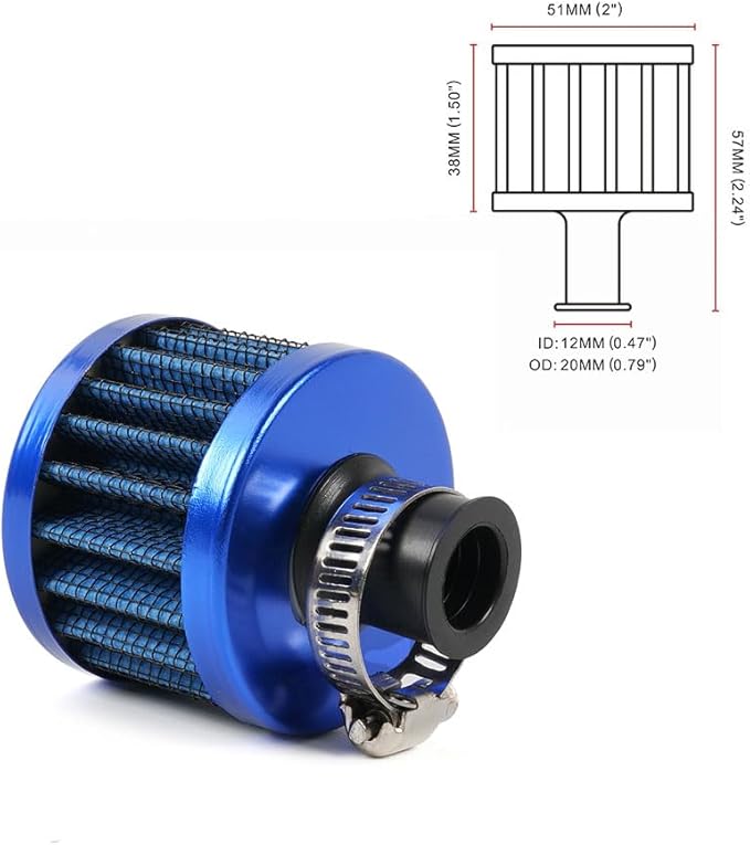 MUGE RACING 2Pcs Air Filter Cold Air Intake Filter Breather 12mm Valve Cover Breather Filter For Car and Motorcycle(Blue)