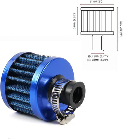MUGE RACING 2Pcs Air Filter Cold Air Intake Filter Breather 12mm Valve Cover Breather Filter For Car and Motorcycle(Blue)
