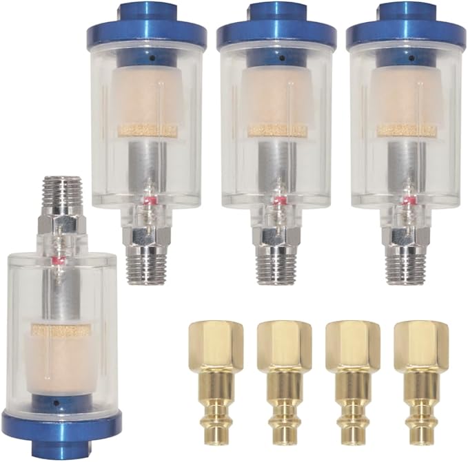 Oil Water Separator for Air Line, 1/4 Inch NPT Inlet and Outlet, Air Compressor Water Separator Filter, Water Separator For Air Compressor Line Dryer 90 PSI (4Pcs)