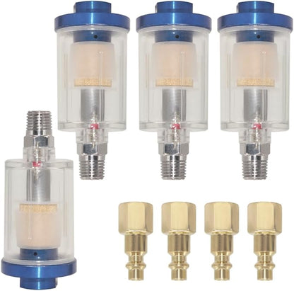Oil Water Separator for Air Line, 1/4 Inch NPT Inlet and Outlet, Air Compressor Water Separator Filter, Water Separator For Air Compressor Line Dryer 90 PSI (4Pcs)