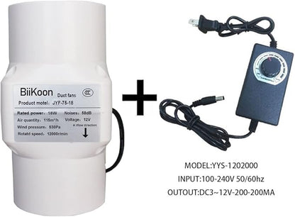 3 Inch Inline Fan 68 Cfm Exhaust Duct Fan with Speed Controller 12V 18W Vent Blower for HVAC Exhaust Grow Tents, Low Noise (Color : Adjustable Speed, Size : 18w)