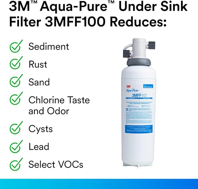 Aqua-Pure FF101 Replacement Water Filter Cartridge for Aqua-Pure System 3M FF100, Reduces Lead, Microplastics, Chlorine Taste and Odor, Cysts, Select VOCs