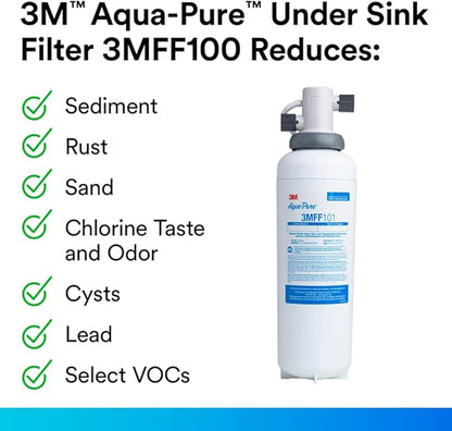 Aqua-Pure FF101 Replacement Water Filter Cartridge for Aqua-Pure System 3M FF100, Reduces Lead, Microplastics, Chlorine Taste and Odor, Cysts, Select VOCs