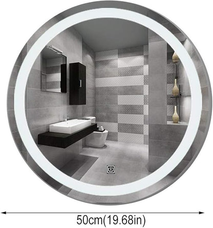Bathroom Mirrors Round Waterproof Illuminated LED Wall Makeup Mirrors with White Light Sensor Touch Control and Demister Pad (Size : 70cm)