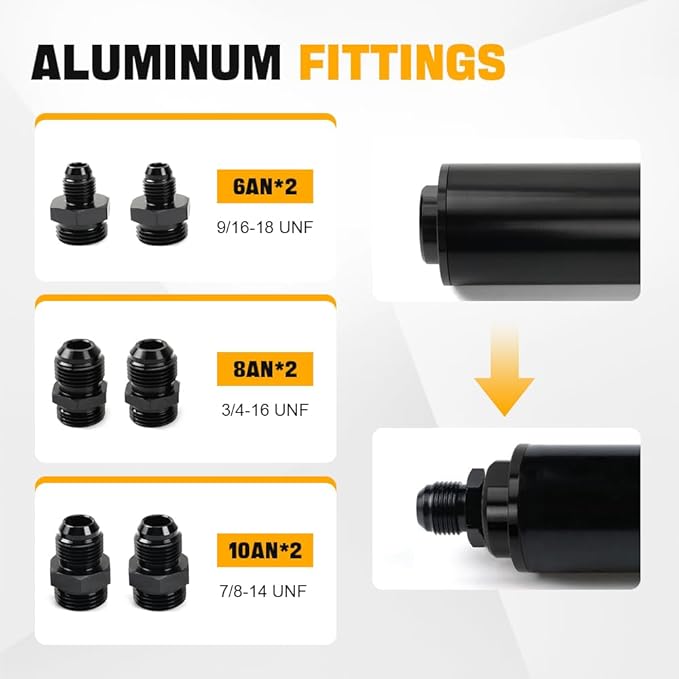 BARTOO Universal 50MM 100 Micron Inline Fuel Filter with 6AN 8AN 10AN Adapter For Filtering Gasoline, Diesel, E85-Black
