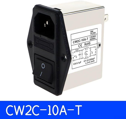 IEC Power Filter, Inlet Power Socket, IEC Socket Power Filter with Built-in Fuse and Rocker Switch, Noise Suppression, Compatible with CW2C-3A-T/CW2B-6A-T/CW2B-10A-T (CW2C-6A-T)