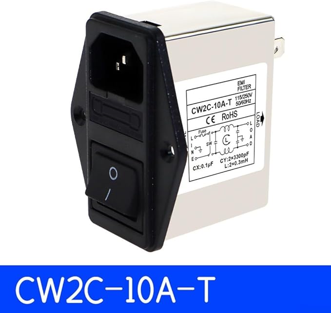 IEC Power Filter, Inlet Power Socket, IEC Socket Power Filter with Built-in Fuse and Rocker Switch, Noise Suppression, Compatible with CW2C-3A-T/CW2B-6A-T/CW2B-10A-T (CW2C-3A-T)