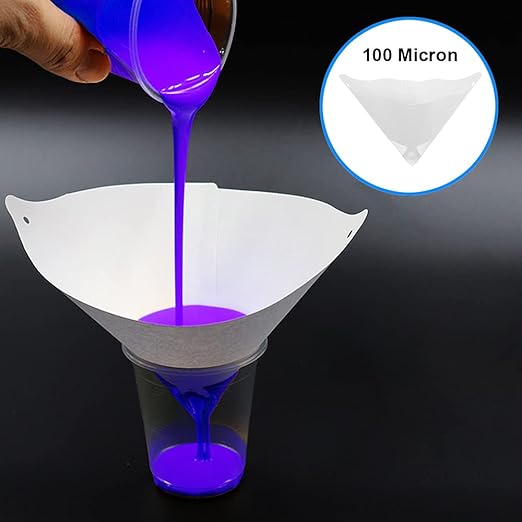 DAOKI 100 Pcs Paper Paint Filters 100 Micron Disposable Paint Paper Strainers for Resin 3D Printer with Collapsible Silicone Funnel, Hook, Clean Tool