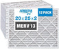 Aerostar 20x25x2 MERV 13 Pleated Air Filter, AC Furnace Air Filter, 12 Pack (Actual Size: 19 1/2" x 24 1/2" x 1 3/4")