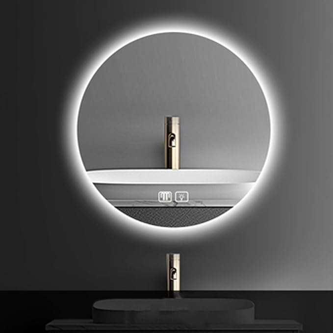 Bathroom Mirror with LED Lights and Touch Sensor, Wall Mounted Mirror with Demister Pad, 3 Colours of Light, Double Touch Button, for Entryway, Bathroom, Vanity(90cm/35.4in)