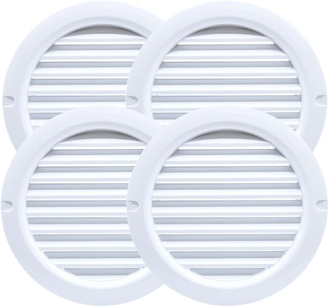 VENTS-US - 4" White Round Plastic Vent Cover with Built-in Insect Screen Mesh and Flange for Air Supply or Exhaust Air Applications - Compatible with 4 Inch Diameter Ducts (4-Pack)