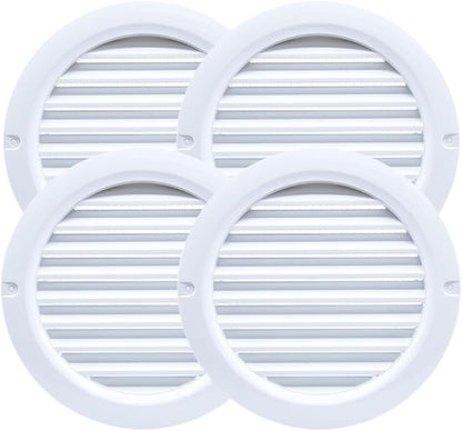VENTS-US - 4" White Round Plastic Vent Cover with Built-in Insect Screen Mesh and Flange for Air Supply or Exhaust Air Applications - Compatible with 4 Inch Diameter Ducts (4-Pack)
