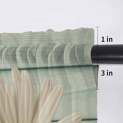 Daisy Flower Sheer Valances for Windows 60"x18", Light Filtering Kitchen Curtains Valance, Modern Art Floral Farmhouse Teal Wooden Grain Rod Pocket Chiffon Curtains for Living Room Bedroom Cafe
