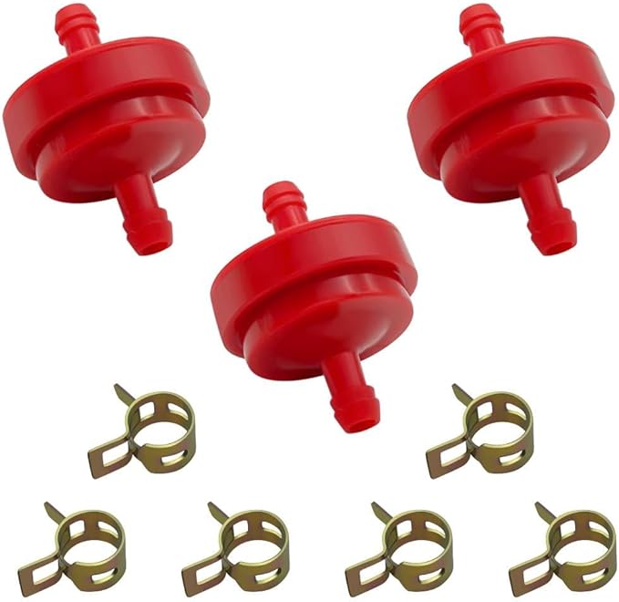 Strongthium Lawn Mower 1/4 Inch ID Inline Gas Fuel Filter 298090S Replacement for Briggs Stratton 298090 394358 1501729MA 4105 7024751YP 951-3013 x3 with Fuel Clamps x6