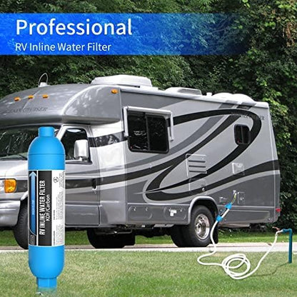 Lifefilter RV Inline Water Filter, NSF Certified, Reduces Chlorine, Bad Taste, Odor, Dedicated for RVs and Marines, 2 Pack Drinking Filter with 2 Flexible Hose Protector
