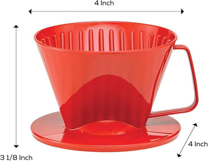 Fino Pour-Over Coffee Brewing Filter Cone, Number 1-Size, Red, Brews 1 to 2-Servings