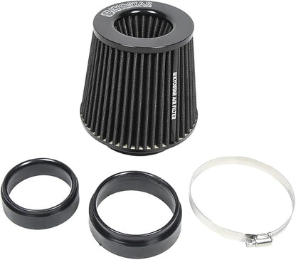 KYOSTAR Universal 3/3.5/4" (75/89/100mm) High-Flow Air Filter, Reusable Cone Cold Air Intake, High Performance, Clamp-On Car High Flow Air Kit, Flange Diameter: 3/3.5/4 Inch, Height: 6.2 Inch, Black