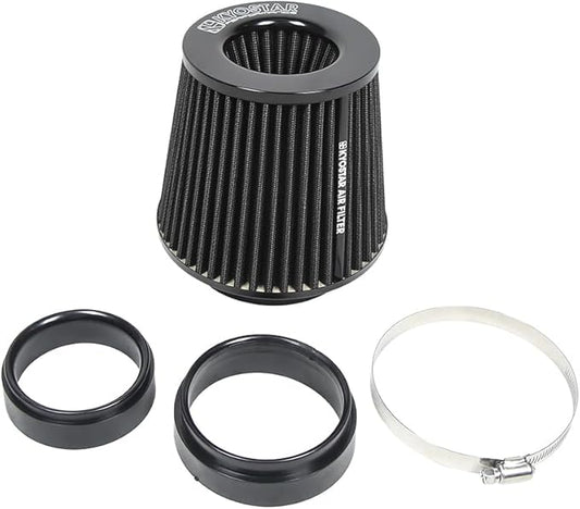 KYOSTAR Universal 3/3.5/4" (75/89/100mm) High-Flow Air Filter, Reusable Cone Cold Air Intake, High Performance, Clamp-On Car High Flow Air Kit, Flange Diameter: 3/3.5/4 Inch, Height: 6.2 Inch, Black