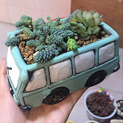 Green Bus Succulent Planter Pots, Small Plants Pot with Drainage Hole, Flower Pots Plant Containers for Home Indoor Outdoor Garden Decoration Pot