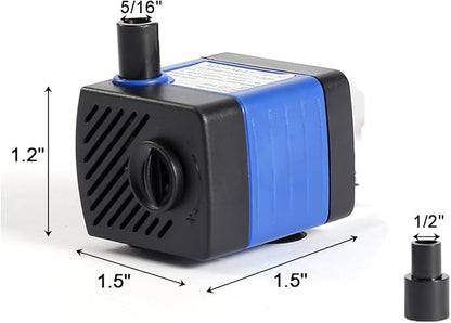 AQUANEAT Small Fountain Pump, 50 GPH Mini Submersible Water Pump with 3.3 ft Tubing, for Aquarium Fish Tank, Pet Water Fountain, Hydroponics, Pond Waterfall Filter Pump