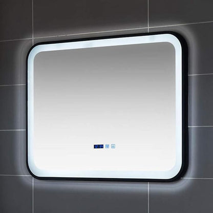 Bathroom Mirror with LED Light and Demister Pad Wall Mounted Mirror Makeup Shaving Mirror Smart Touch Switch (Black 700 * 900mm)