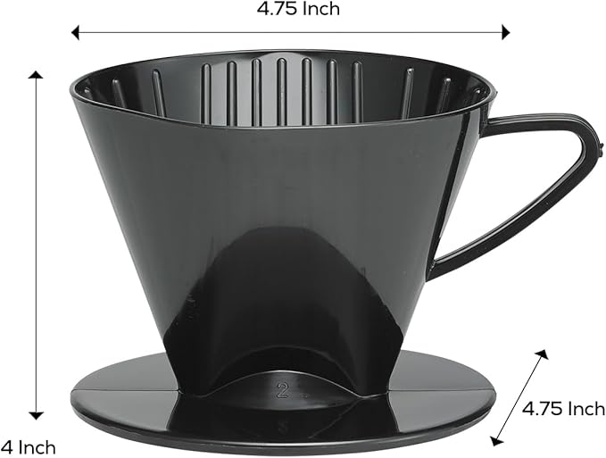 Fino Pour-Over Coffee Brewing Filter Cone, Number 2-Size, Black, Brews 2 to 6-Cups
