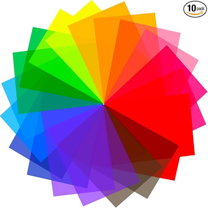 20 Pack Gel Light Filter Color Correction Colored Overlays Transparent Color Film Lighting Gel Filter Plastic Sheets Correction for Lamp, Headlight, Photo Studio Strobe, LED, Headlight Film