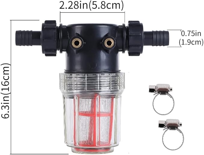 3/4''1/2''hose barb filter, sedimentation filter accessories for inlet water of pressure washer (304 stainless steel, with 40 mesh and 100 mesh filter screens)