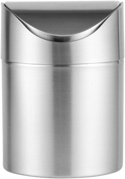 Restaurantware RW Clean 0.4 Gallon Countertop Garbage Can 1 Compact Mini Trash Bin - Swing Top Lid Avoids Rust & Stains Stainless Steel 201 Tabletop Garbage Can For Kitchens & More