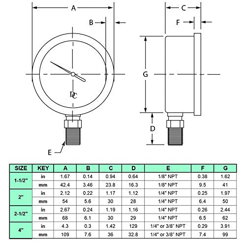 4" Oil Filled Vacuum Pressure Gauge - Stainless Steel Case, Brass, 1/2" NPT, Lower Mount Connection, 30HG/160PSI