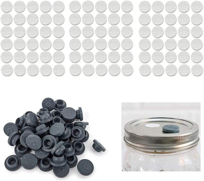 100PCS Self Healing Injection Ports and 120PCS Synthetic Filter Stickers Mushroom Growing Supplies（13.2mm for Ports &20mm for Stickers ）