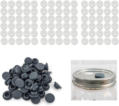 100PCS Self Healing Injection Ports and 120PCS Synthetic Filter Stickers Mushroom Growing Supplies（13.2mm for Ports &20mm for Stickers ）
