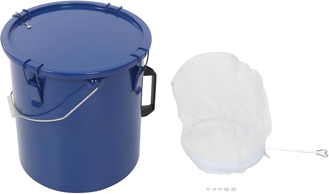 Deep Fryer Oil Storage Container with Filter,6 Gallon Bucket with Lid, Strainer Bag and Handle, Carbon Steel Oil Grease Disposal Container for Deep Fryer Oil Filtering/Storage - Blue