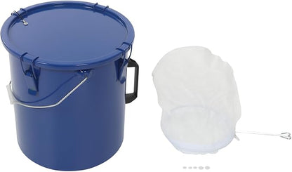 Deep Fryer Oil Storage Container with Filter,6 Gallon Bucket with Lid, Strainer Bag and Handle, Carbon Steel Oil Grease Disposal Container for Deep Fryer Oil Filtering/Storage - Blue
