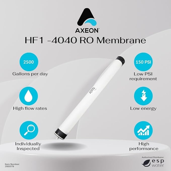 Axeon HF1-4040 2500 GPD RO Membrane Element – 4-inch x 40-inch, Low-Pressure Polyamide Thin Film Membrane TFM, 150 PSI, High-Flow Water Filtration for Commercial Reverse Osmosis 200379
