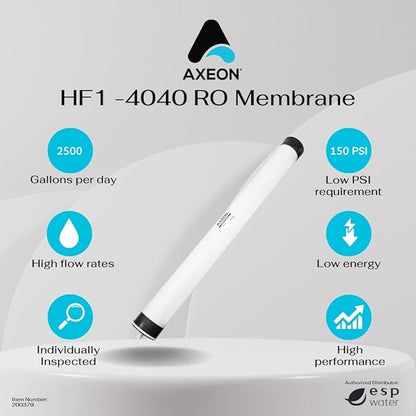 Axeon HF1-4040 2500 GPD RO Membrane Element – 4-inch x 40-inch, Low-Pressure Polyamide Thin Film Membrane TFM, 150 PSI, High-Flow Water Filtration for Commercial Reverse Osmosis 200379