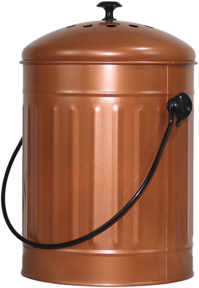 Markson Compost Bin with Airflow Lid and Charcoal Filter 1.5 Gallon Metal Copper