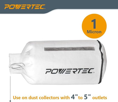 POWERTEC Dust Collector Bag w/ 5" Band Clamp Kit, 1 Micron Dust Bag & 4-3/4" to 5-1/4" Dust Collector Band Clamp for Wen, Shop Fox, Grizzly, Rockler, Delta, and POWERTEC DC5371/ 5372 (70403)