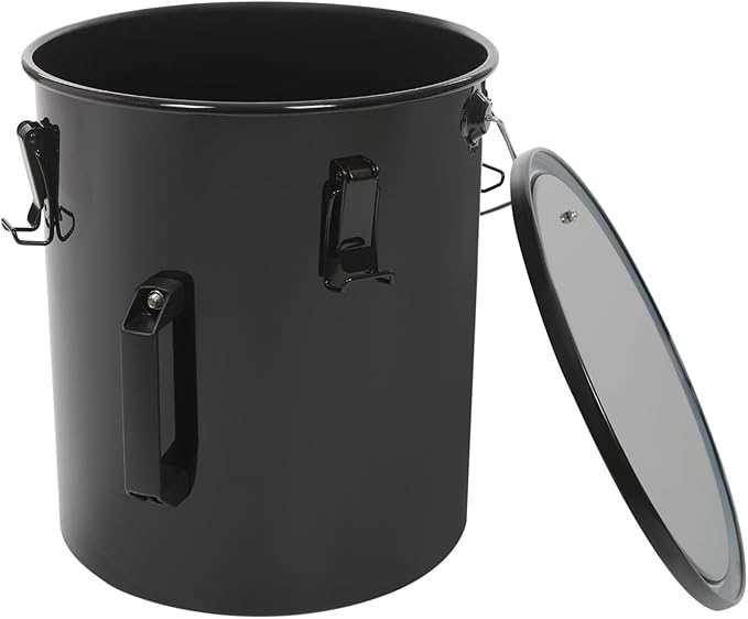 Deep Fryer Oil Storage Container with Filter,6 Gallon Bucket with Lid, Strainer Bag and Handle, Carbon Steel Oil Grease Disposal Container for Deep Fryer Oil Filtering/Storage - Black