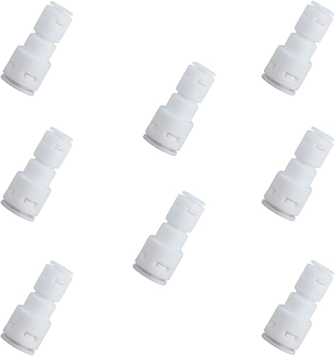 Reducing Straight RO(Reverse Osmosis) Water Filter Union Connector,NSF Certified Plastic Push Fit Quick Connect tube Fittings（1/4" x 3/8" Inch OD coupling）（pack 8）