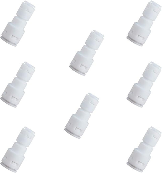 Reducing Straight RO(Reverse Osmosis) Water Filter Union Connector,NSF Certified Plastic Push Fit Quick Connect tube Fittings（1/4" x 3/8" Inch OD coupling）（pack 8）