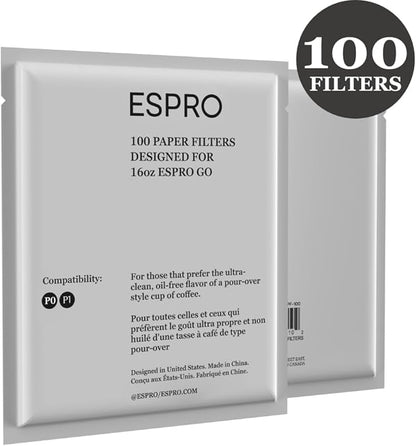 ESPRO 100 Count Coffee Paper Filters for ESPRO P1/P0,12 and 16 Ounces French Press