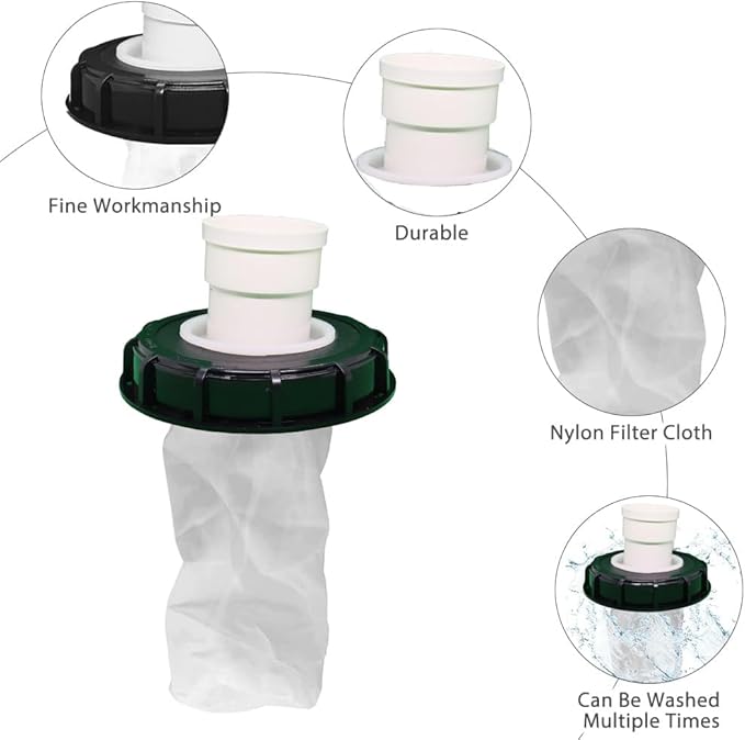 samou IBC Lid Filter 165 mm Straight Ton Barrel Cover with Nylon Washable IBC Tank Lid Filter for mounting on IBC Container Rainwater Tank IBC 1000 Liters DN150