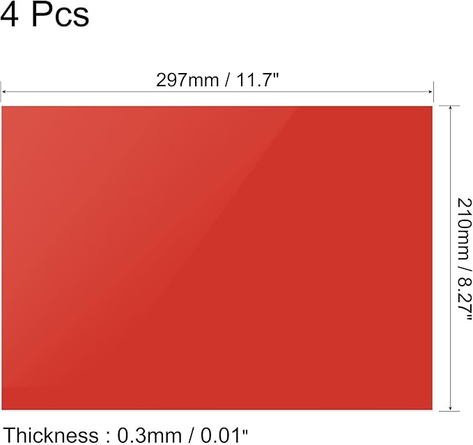 uxcell 4Pcs A4 Gel Light Lighting Filter Overlay Transparent Color Correction Plastic Vinyl PVC Sheets Photography Television Red,0.3mm
