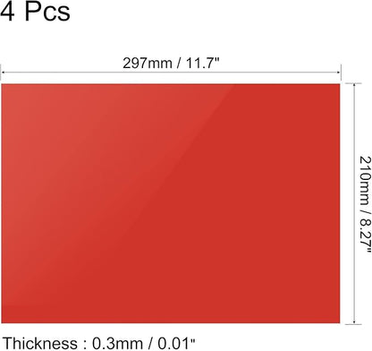 uxcell 4Pcs A4 Gel Light Lighting Filter Overlay Transparent Color Correction Plastic Vinyl PVC Sheets Photography Television Red,0.3mm