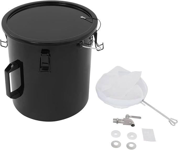 Fryer Oil Container With Filter,6 Gallon Bucket With Lid, Strainer Bag, Faucet and Handle, Carbon Steel Oil Grease Disposal Container For Deep Fryer Oil Filtering/Storage